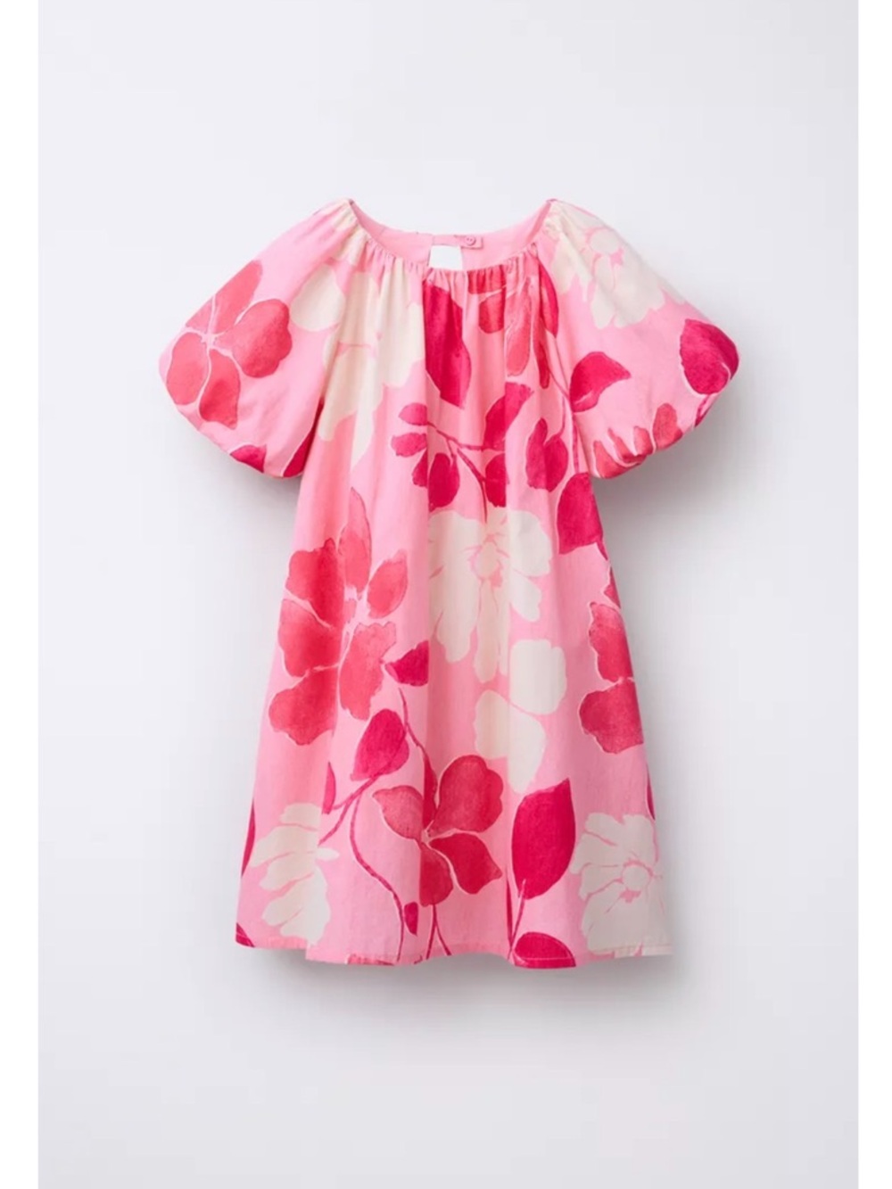 ZARA Girls Pink Floral Puff-Sleeve Dress